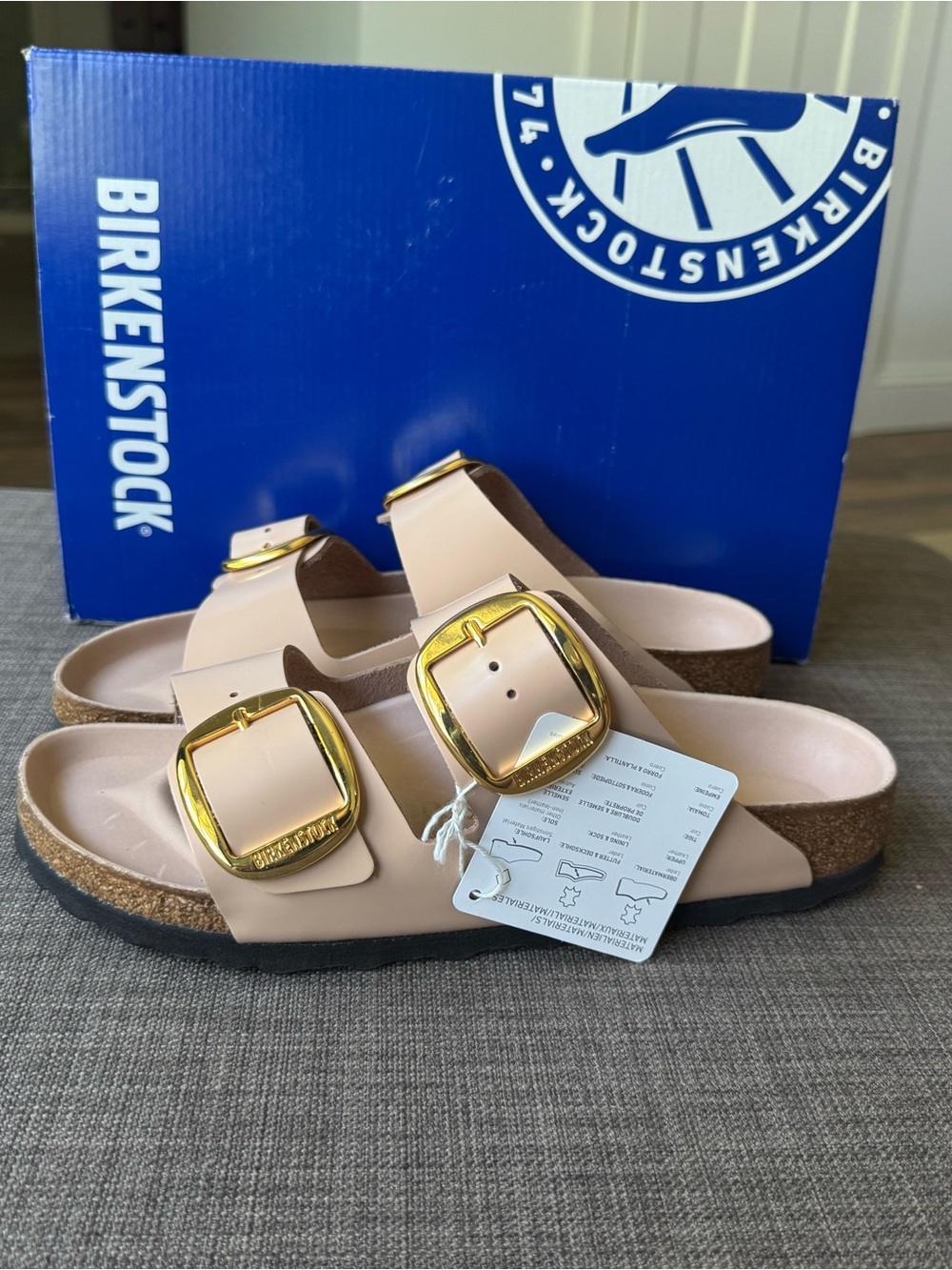 Birkenstock Arizona Big Buckle Sandals 39 high-shine-new beige nib - Picture 2 of 7